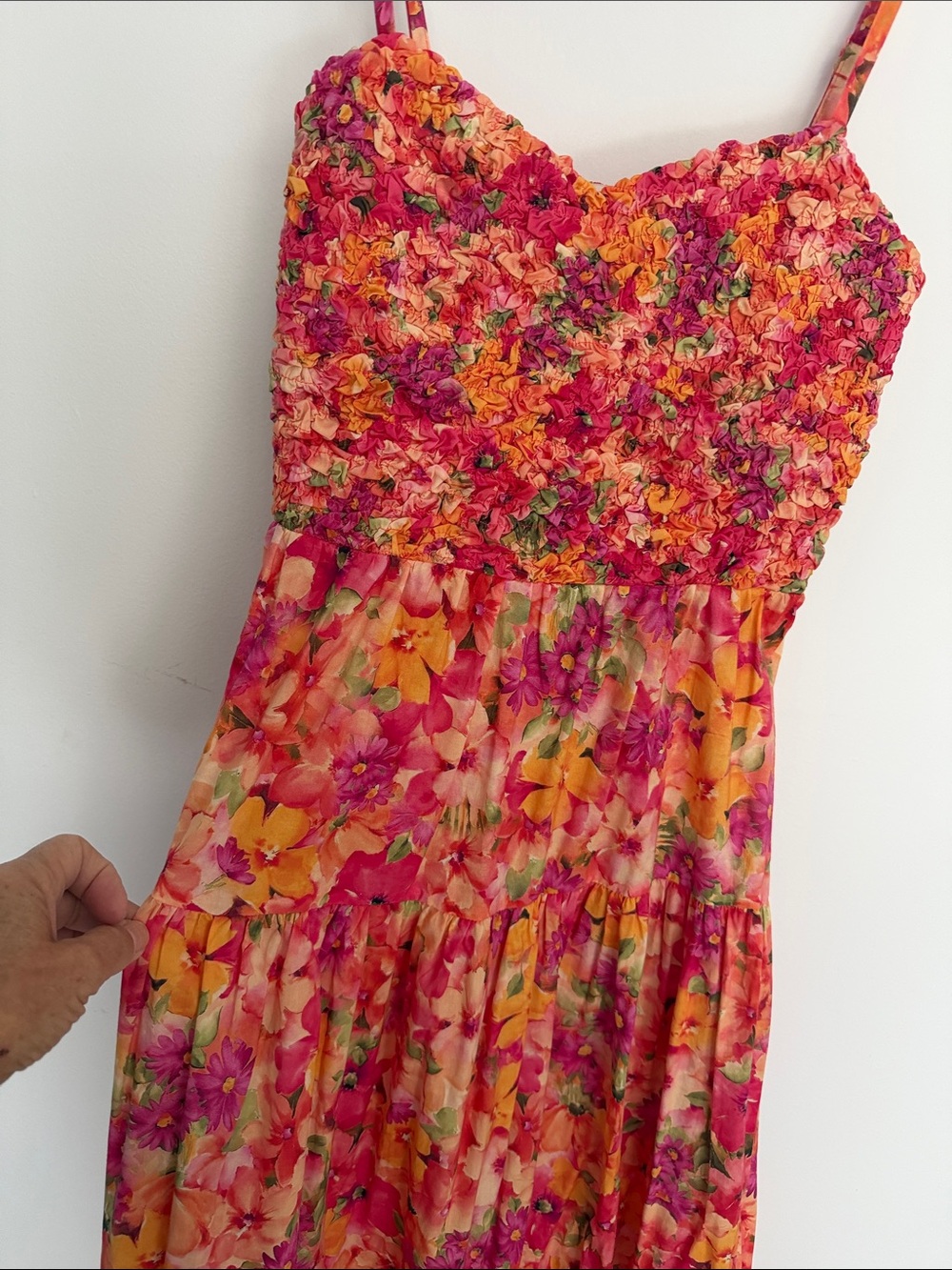 Floral Smocked Maxi Dress by Skies are Blue - Pink/Orange - Picture 3 of 5